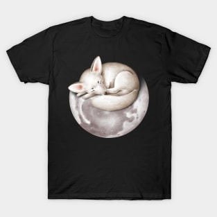 Cute arctic fox sleeping on the moon. T-Shirt